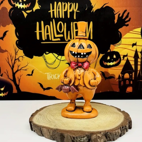 New Vintage Halloween Style Pumpkin Man with Bat - Picture 1 of 4